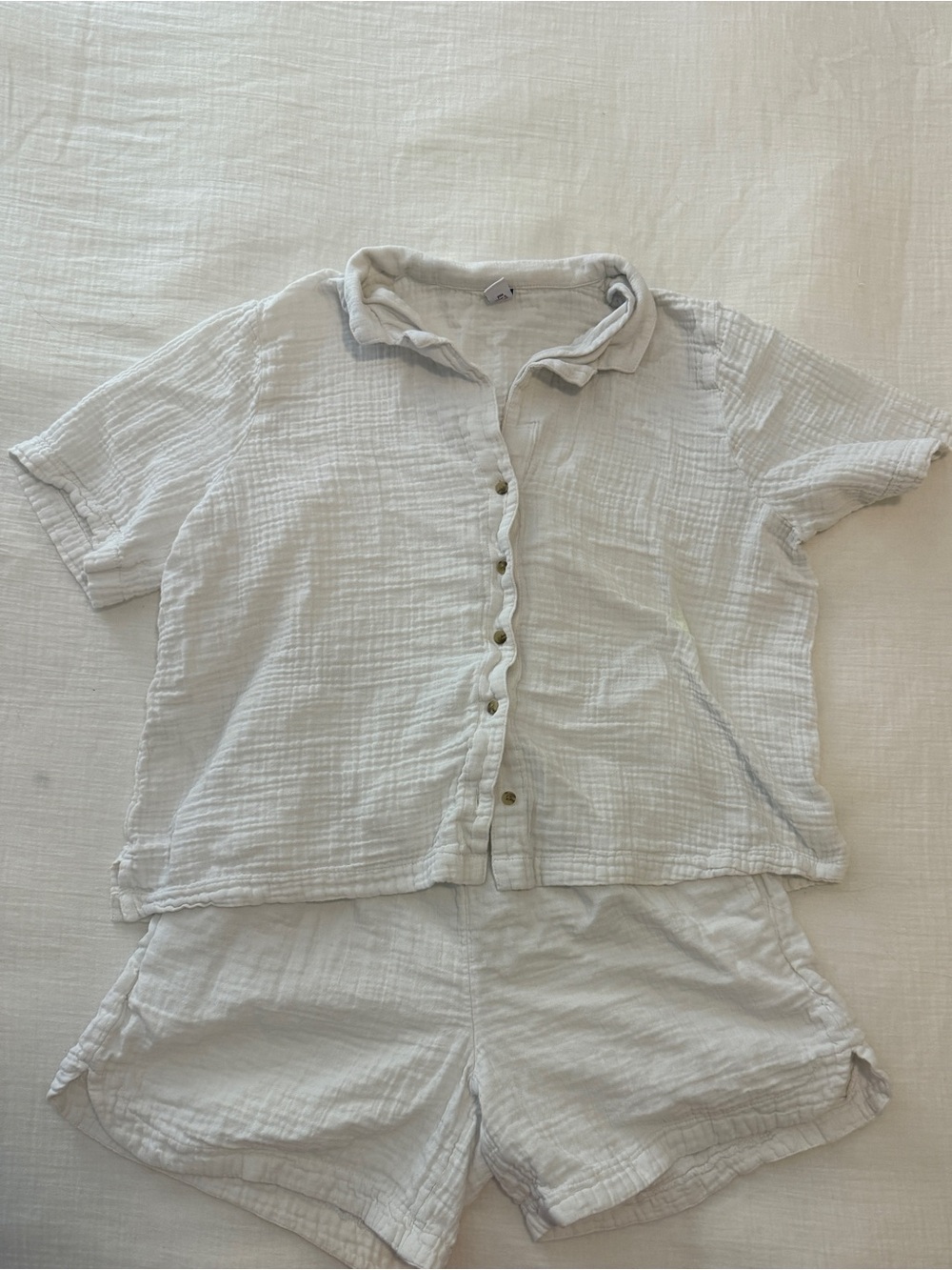 100% Cotton Two-Piece Button Shirt & Elastic Waist Shorts Set